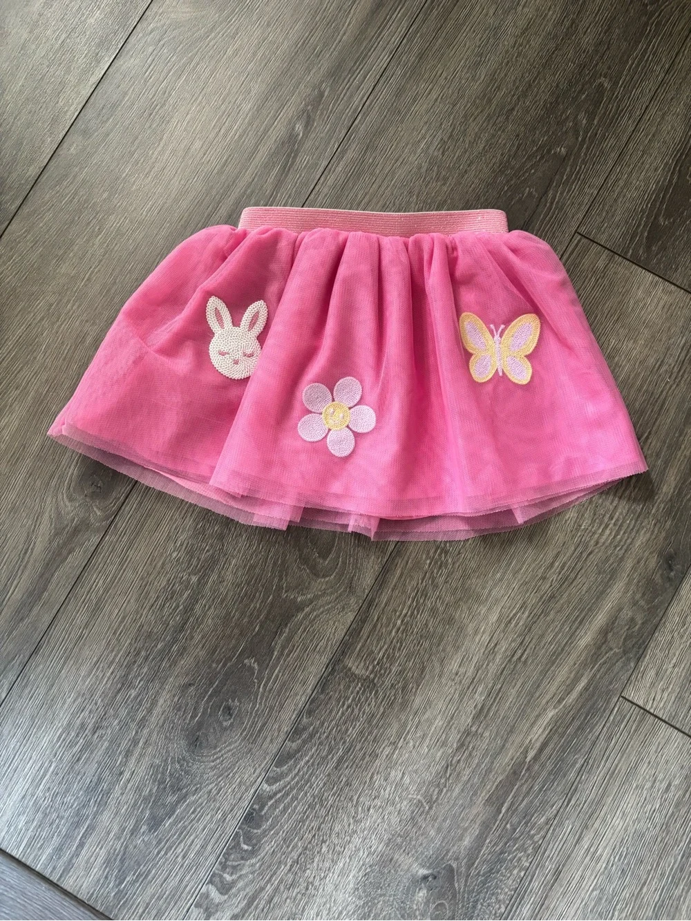 Old Navy Pink Tulle Skirt with Bunny, Butterfly & Flower Appliqués